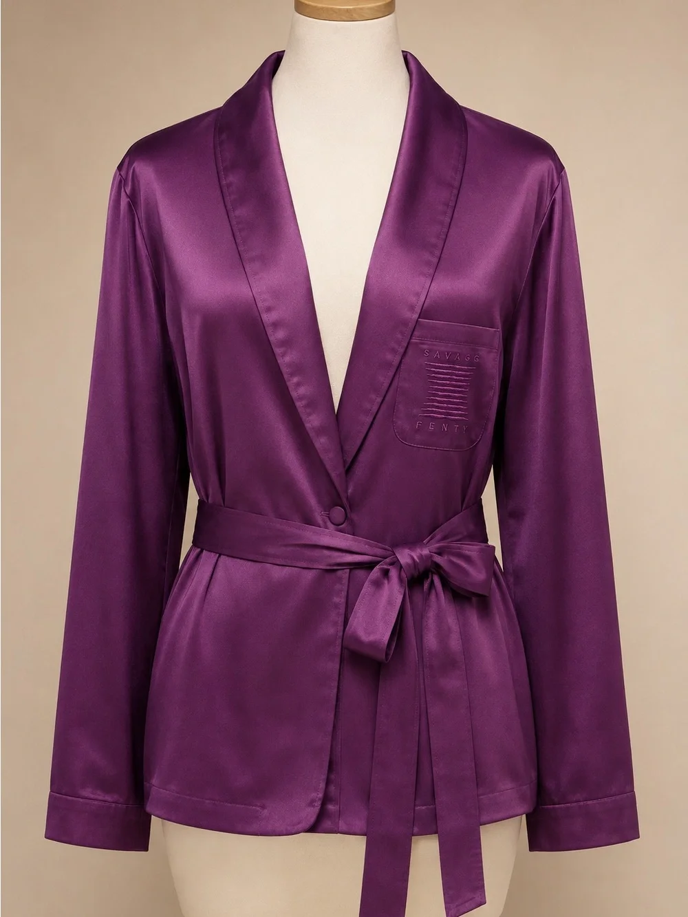 Savage X Fenty Purple Satin Smoking Jacket Robe Top Large